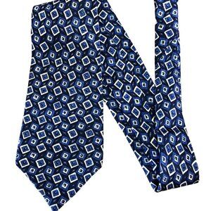 100% Silk Hand Made in Spain Necktie Tie Blue Black White EUC